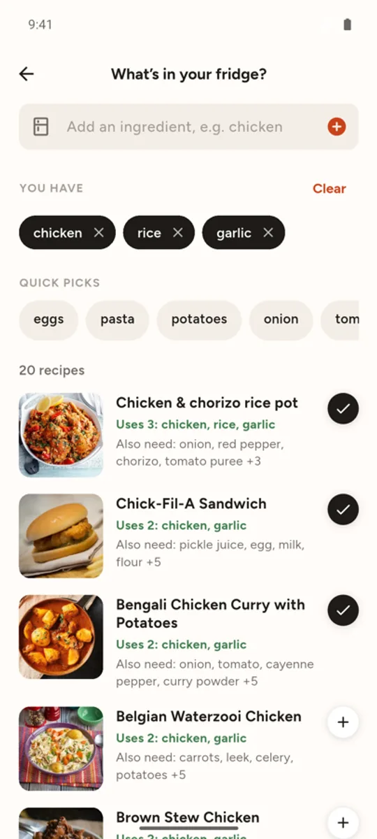 Recipes matched to chicken, rice and garlic
